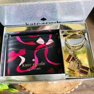 Kate Spade Card Holder & Keychain Gift Set PVC Logo Boxed NWT